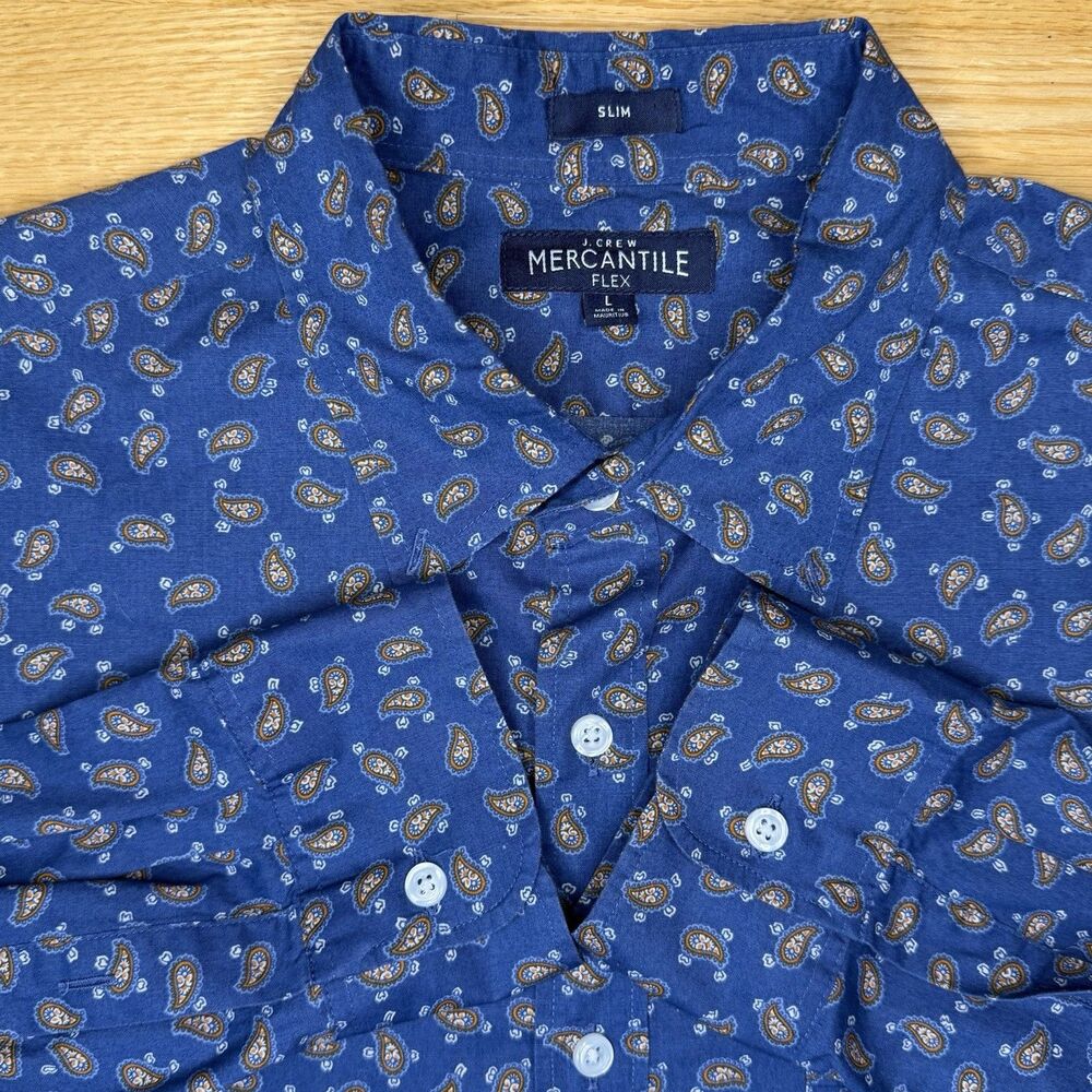 J.Crew Mercantile Flex Men's Slim Fit Paisley Long Sleeve Shirt Blue Multi L EUC